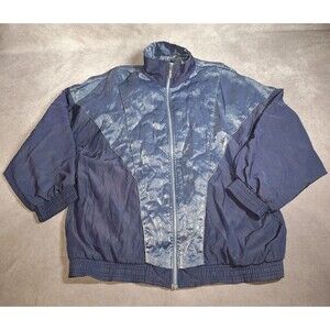 Janeve Vintage 90s Large Blue Metallic Zip Up Wind Running Track Jacket